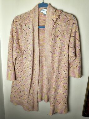 Pastel pink and yellow fairycore crocheted knit long cardigan